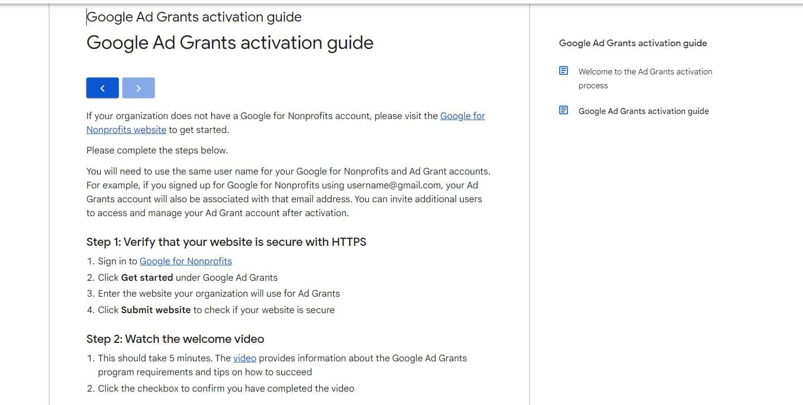 Setting Up a Google Grants Account