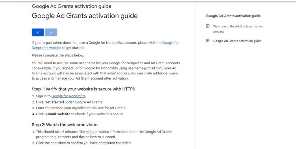 Setting Up a Google Grants Account