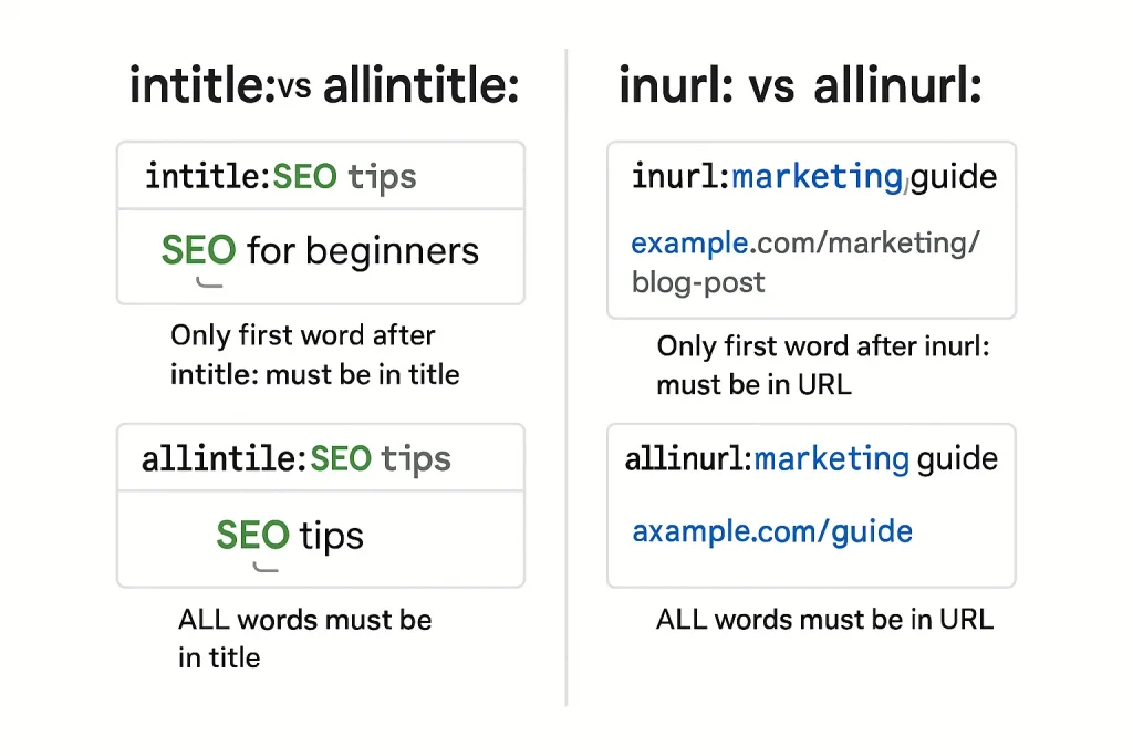 Title and URL Operators Intitle, Allintitle, Inurl, Allinurl